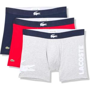 imageLacoste Mens Cotton Stretch Big Croc Print Boxer Briefs 3PackNavy BlueGreyRed