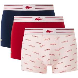 imageLacoste Mens Cotton Stretch Diagonal Print Trunks 3PackNavy BlueDog RoseLadybird Red