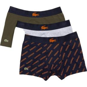 imageLacoste Mens Cotton Stretch Diagonal Print Trunks 3PackNavy BlueSnapDark OliveDove Grey