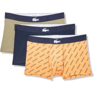 imageLacoste Mens Cotton Stretch Diagonal Print Trunks 3PackOrangeNavy BlueKhaki Green