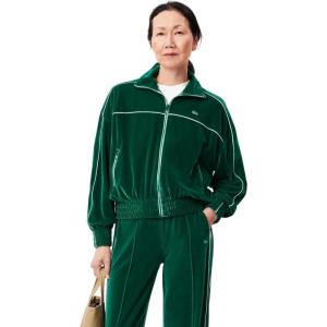 imageLacoste womens Oversized Zipped Velvet SweatshirtGreenWhite
