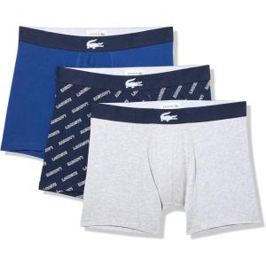 imageLacoste Mens Cotton Stretch Lacoste Diagonal Print Boxer Briefs 3PackNavy BlueWhiteGrey