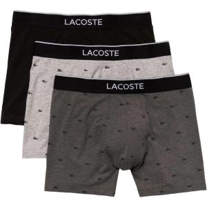 imageLacoste mens Casual All Over Croc 3 Pack Cotton Stretch Boxer BriefsBlackMidgnight SmokeDove Grey