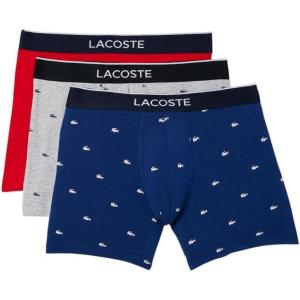 imageLacoste mens Casual All Over Croc 3 Pack Cotton Stretch Boxer BriefsDeep OceanDove GreyRed