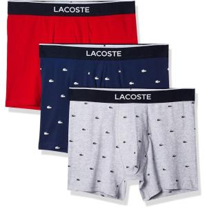 imageLacoste mens Casual All Over Croc 3 Pack Cotton Stretch Boxer BriefsDeep OceanDove GreyRed New