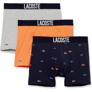 imageLacoste mens Casual All Over Croc 3 Pack Cotton Stretch Boxer BriefsNavy BlueMulticolorDove GreyMandarin Tree Orange