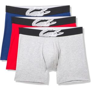 imageLacoste mens Cotton Stretch Big Croc Print Boxer Briefs 3pack Amazon ExclusivesMethyleneSilver ChineRed