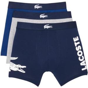 imageLacoste mens Cotton Stretch Big Croc Print Boxer Briefs 3packNavy BlueWhiteDove Grey
