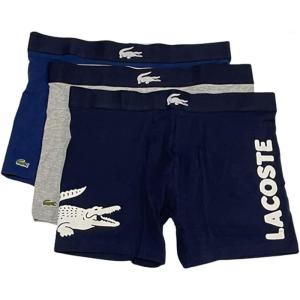 imageLacoste mens Cotton Stretch Big Croc Print Boxer Briefs 3packNavy BlueWhiteDove GreyDeep Ocean