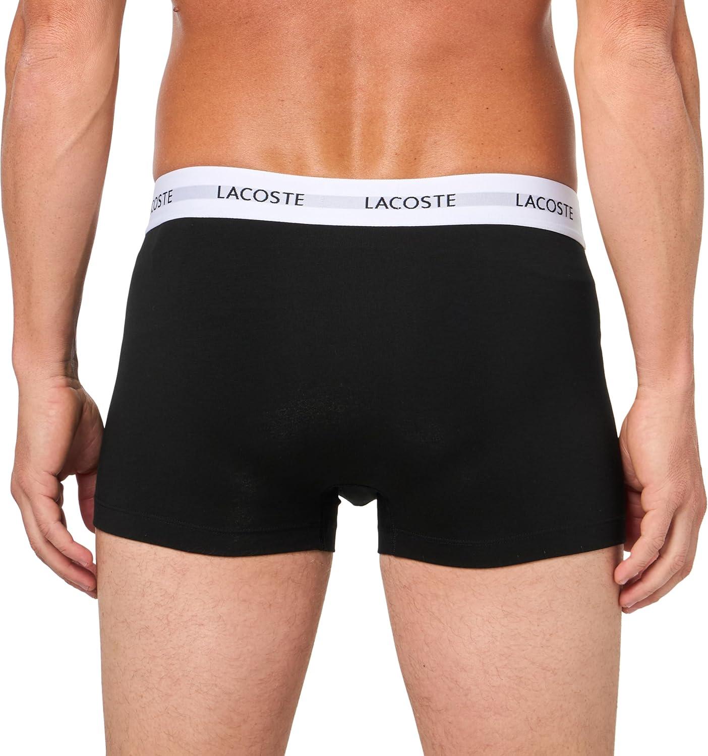 imageLacoste Mens Cotton Stretch Essentials Trunks 3Pack BlackWhiteDove Grey XLarge