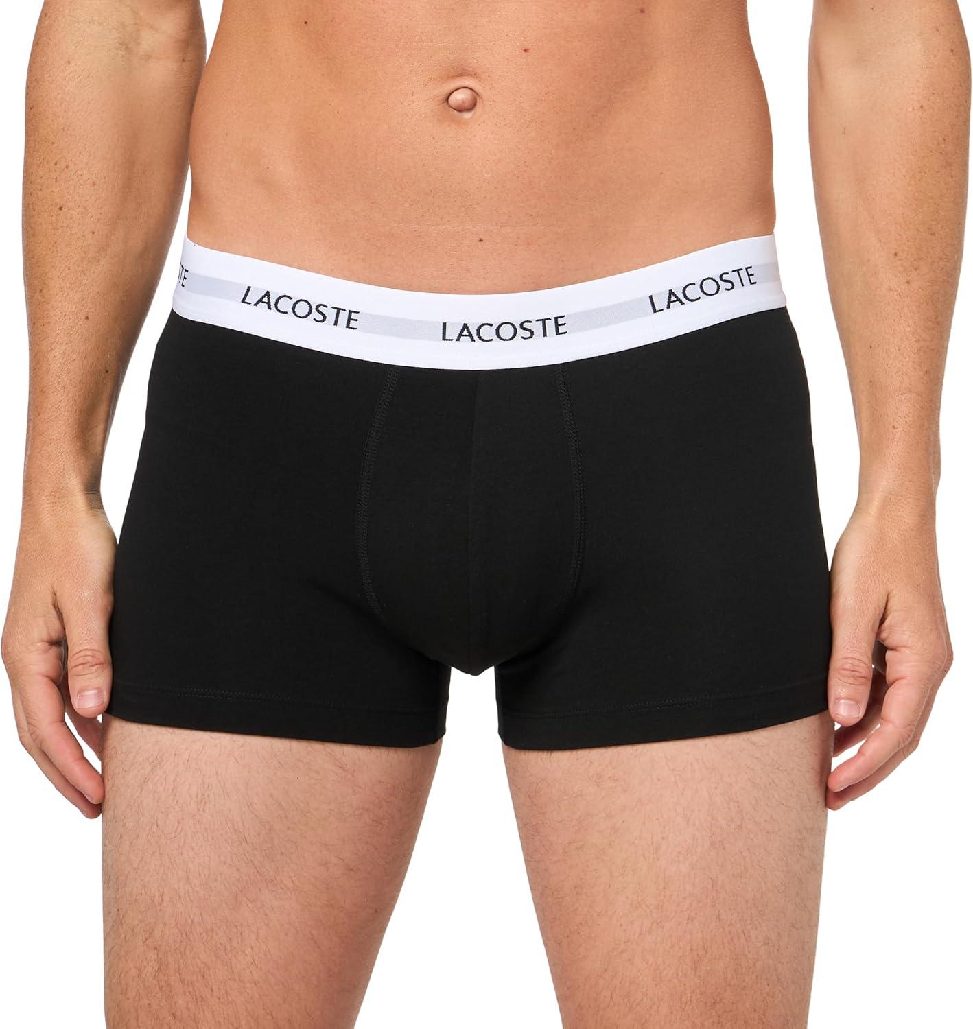 imageLacoste Mens Cotton Stretch Essentials Trunks 3Pack BlackWhiteDove Grey XLarge