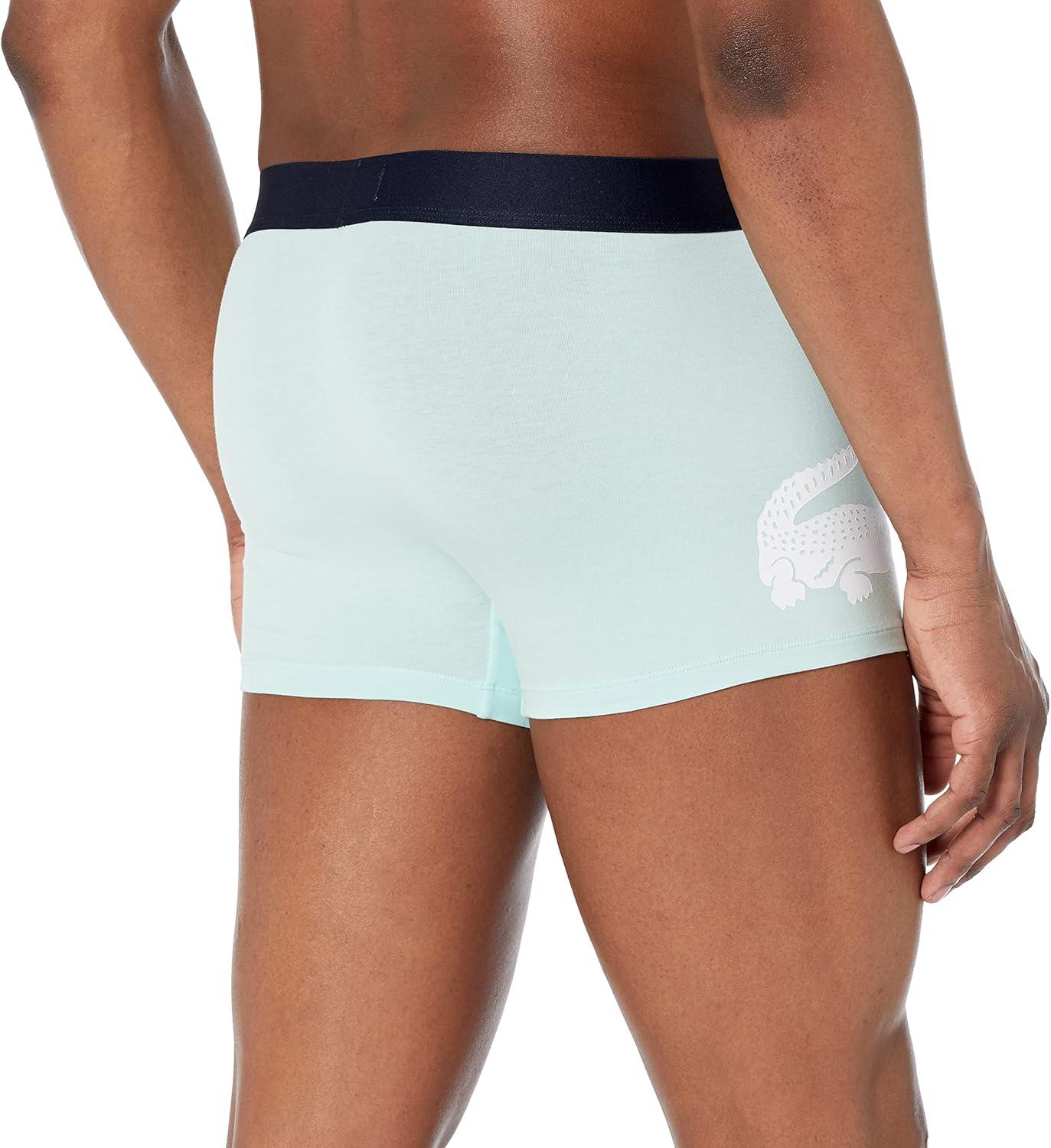 imageLacoste mens Cotton Stretch Big Croc Print Trunks 3packArctic BlueDove GreyWhite