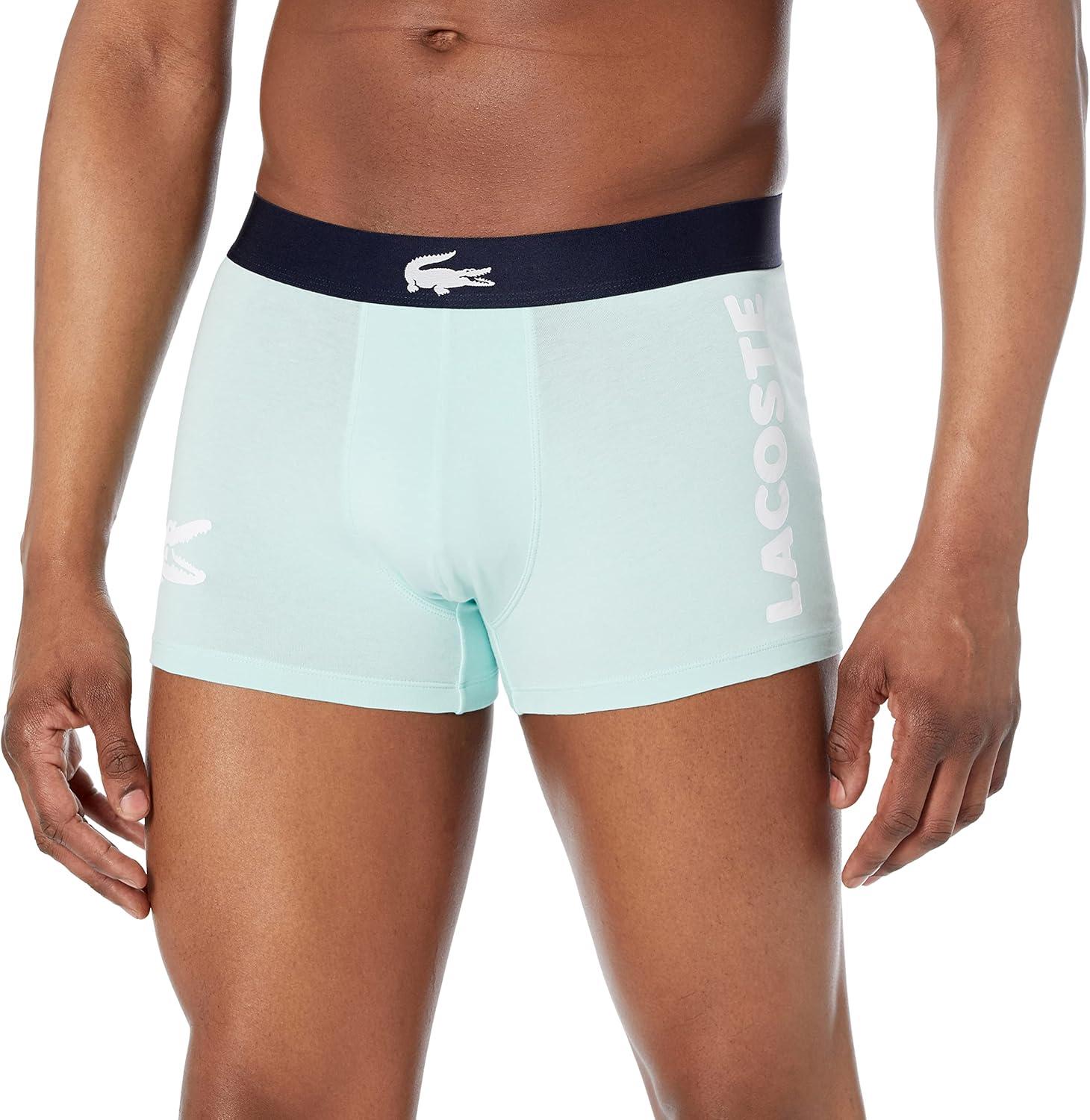 imageLacoste mens Cotton Stretch Big Croc Print Trunks 3packArctic BlueDove GreyWhite