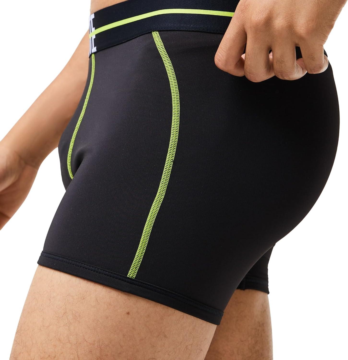 imageLacoste mens Cotton Stretch Big Croc Print Trunks 3packGraphite With BlackBright Lime Waistbands