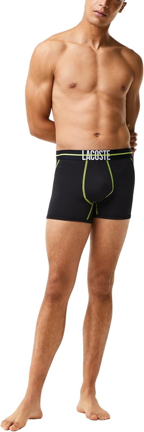 imageLacoste mens Cotton Stretch Big Croc Print Trunks 3packGraphite With BlackBright Lime Waistbands