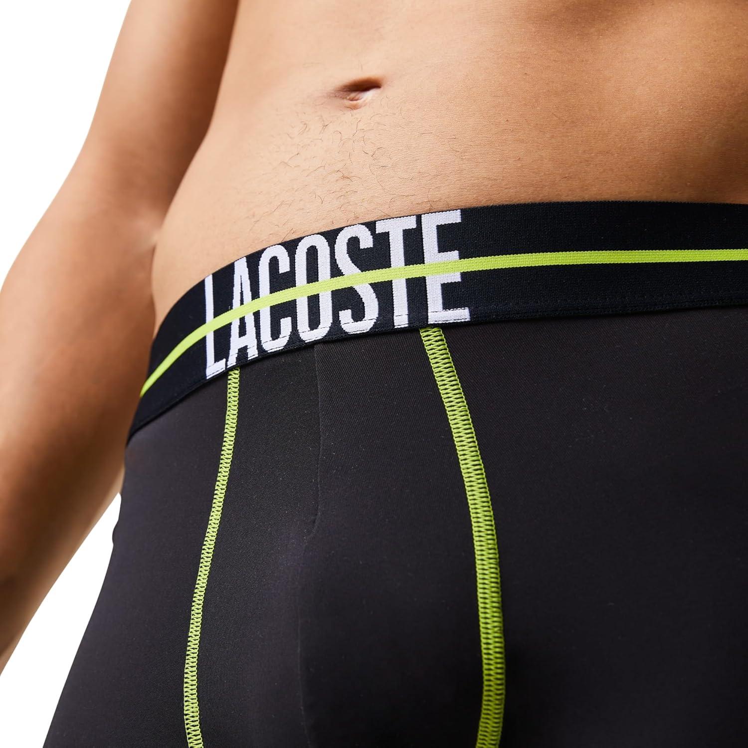 imageLacoste mens Cotton Stretch Big Croc Print Trunks 3packGraphite With BlackBright Lime Waistbands