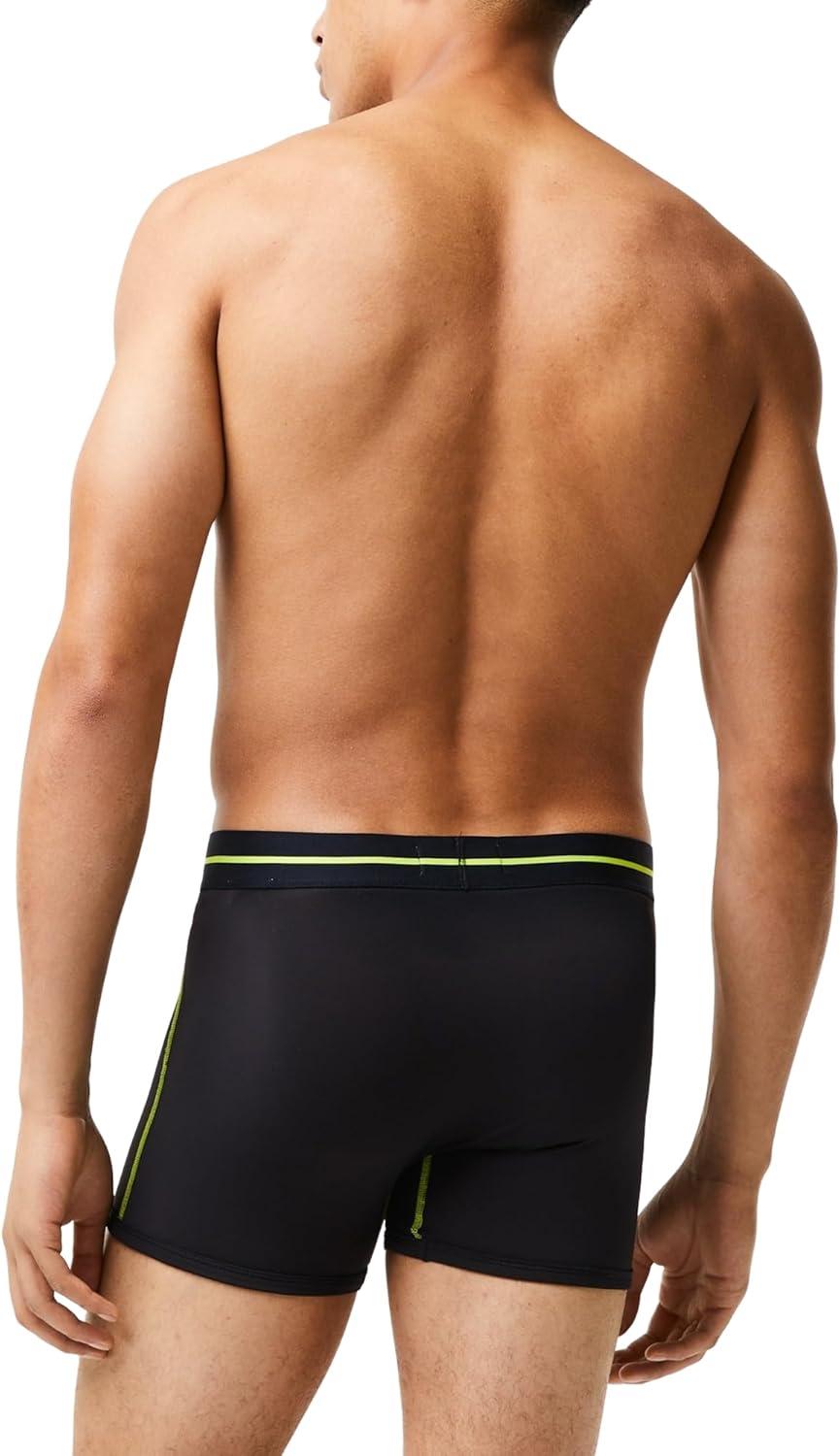 imageLacoste mens Cotton Stretch Big Croc Print Trunks 3packGraphite With BlackBright Lime Waistbands