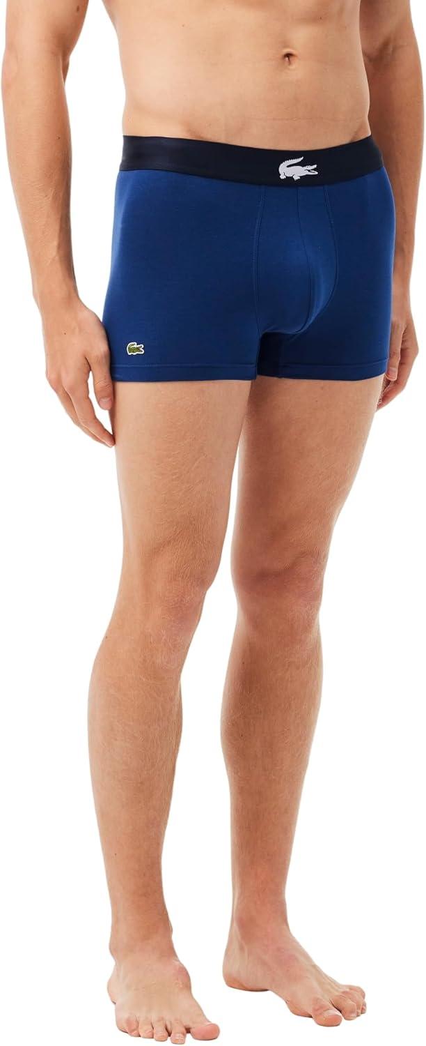 imageLacoste mens Cotton Stretch Big Croc Print Trunks 3packNavy BlueWhiteDove GreyDeep Ocean