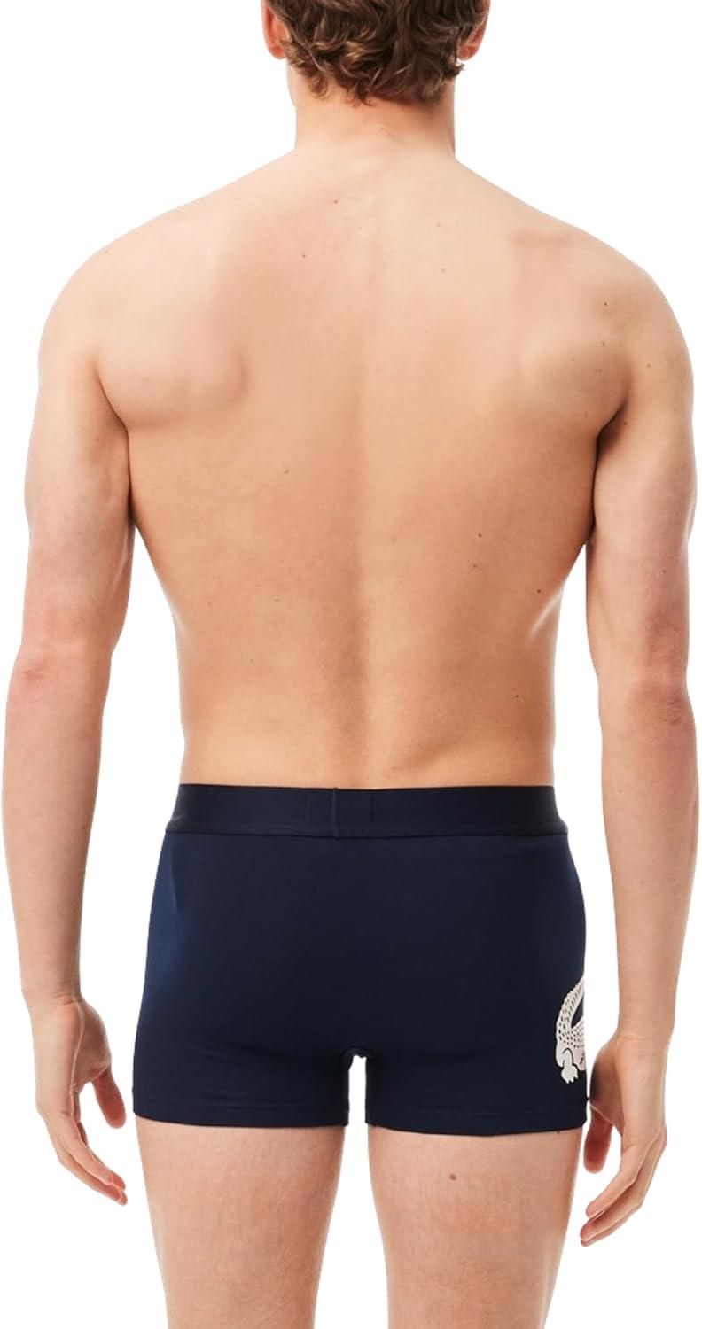imageLacoste mens Cotton Stretch Big Croc Print Trunks 3packNavy BlueWhiteDove GreyDeep Ocean