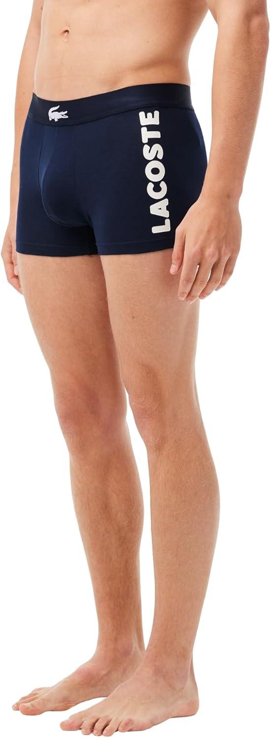 imageLacoste mens Cotton Stretch Big Croc Print Trunks 3packNavy BlueWhiteDove GreyDeep Ocean