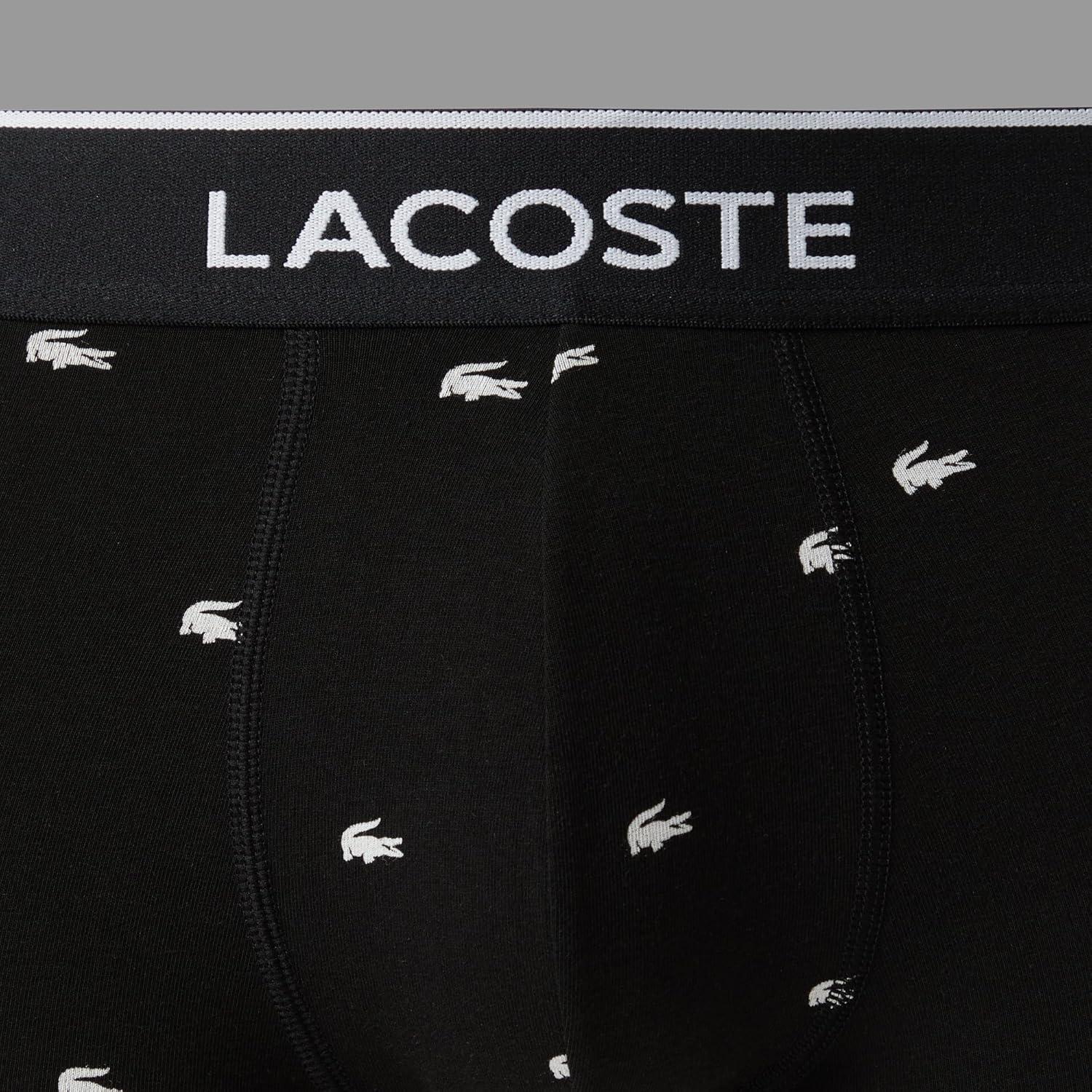 imageLacoste mens Cotton Stretch Mini Croc Print Trunks 3pack Amazon ExclusivesBlack
