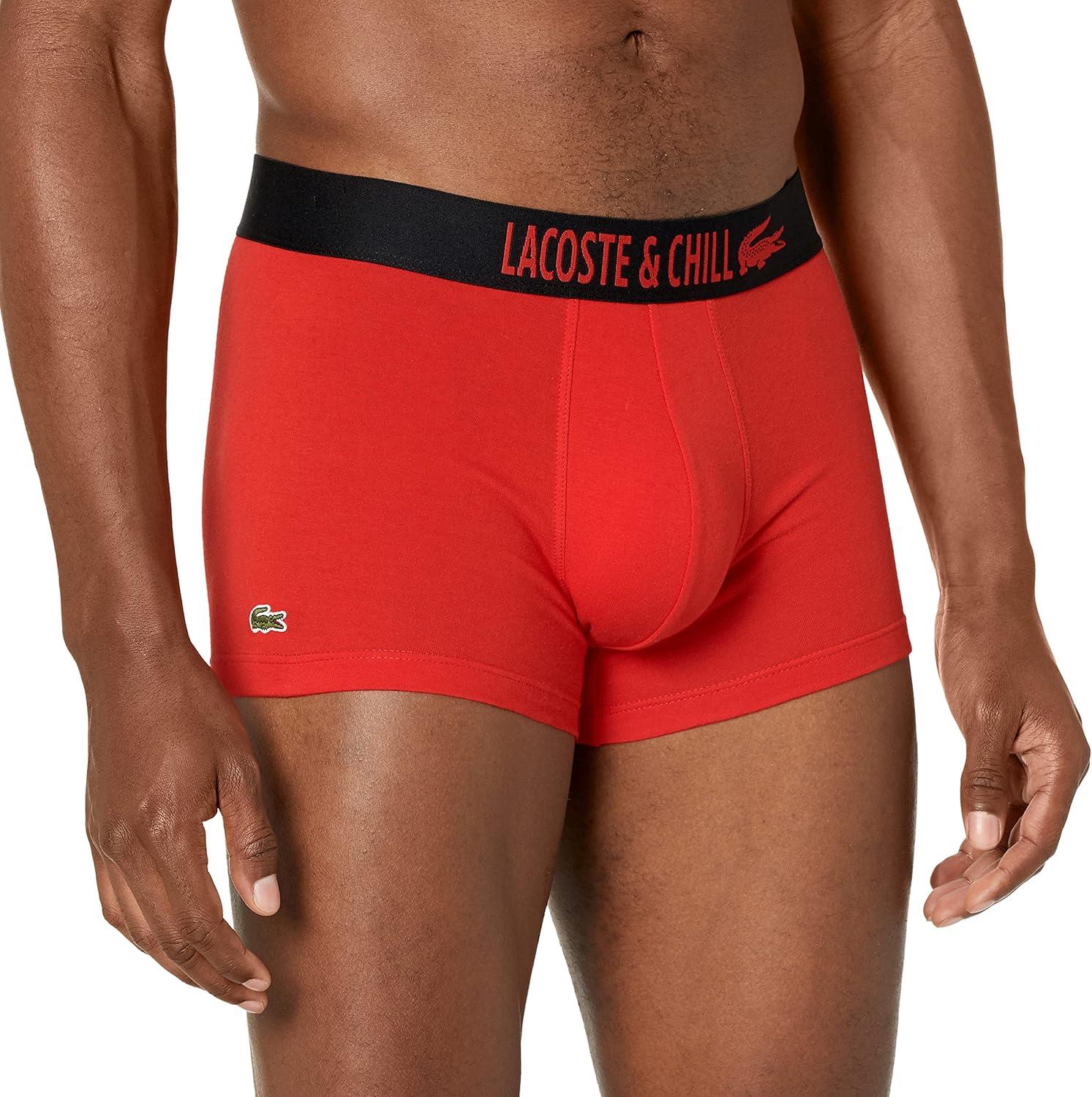 imageLacoste mens Cotton Stretch Print Animation Trunks 3packBlackElectric RedWhite With BlackElectric Red Waistbands