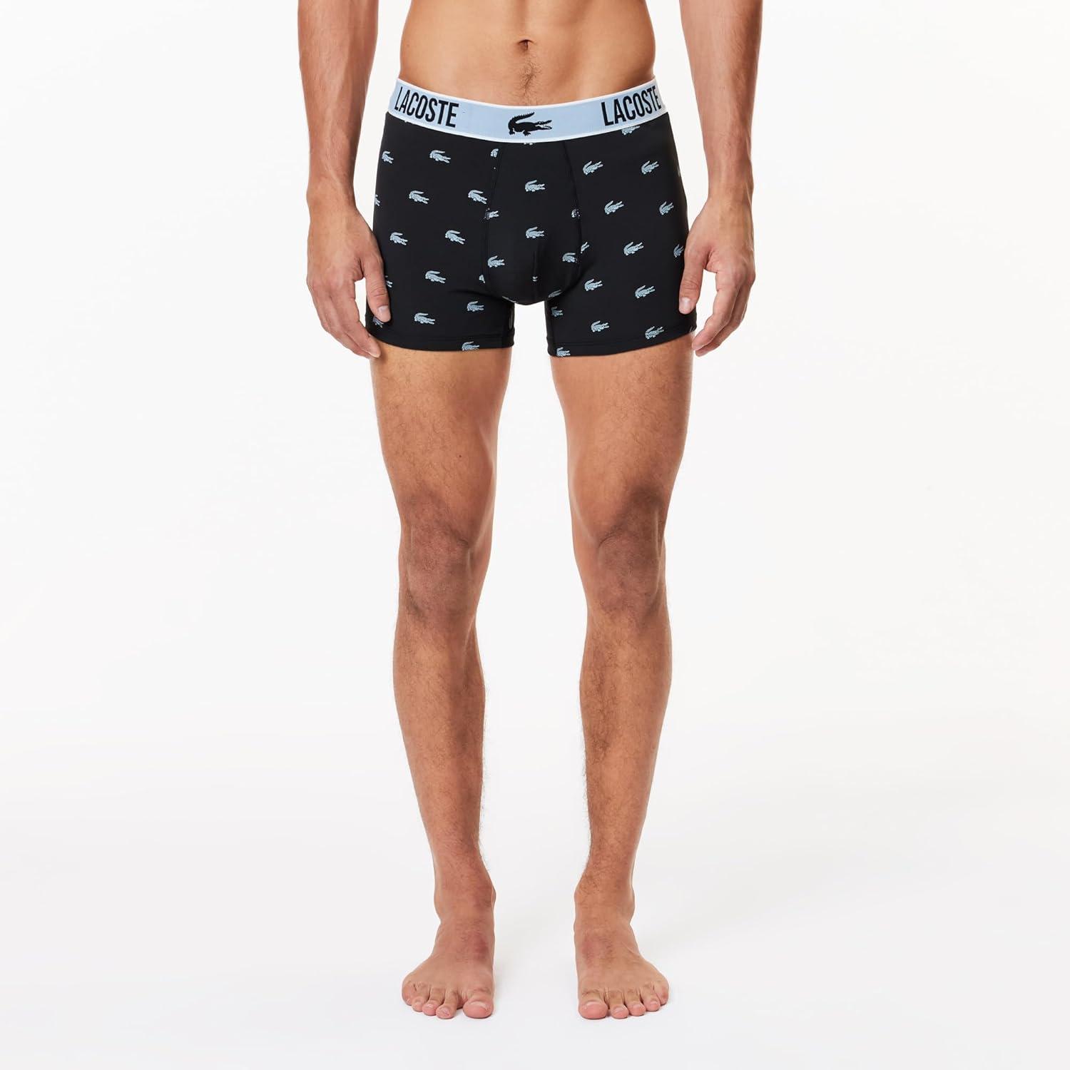 imageLacoste mens Cotton Stretch Print Animation Trunks 3packBlackNavyWhite