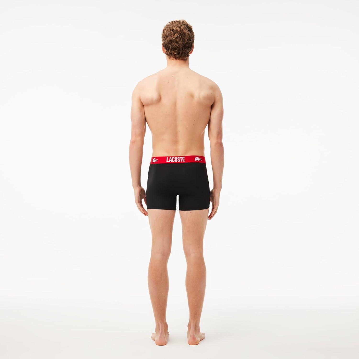 imageLacoste mens Cotton Stretch Print Animation Trunks 3packBlackRed