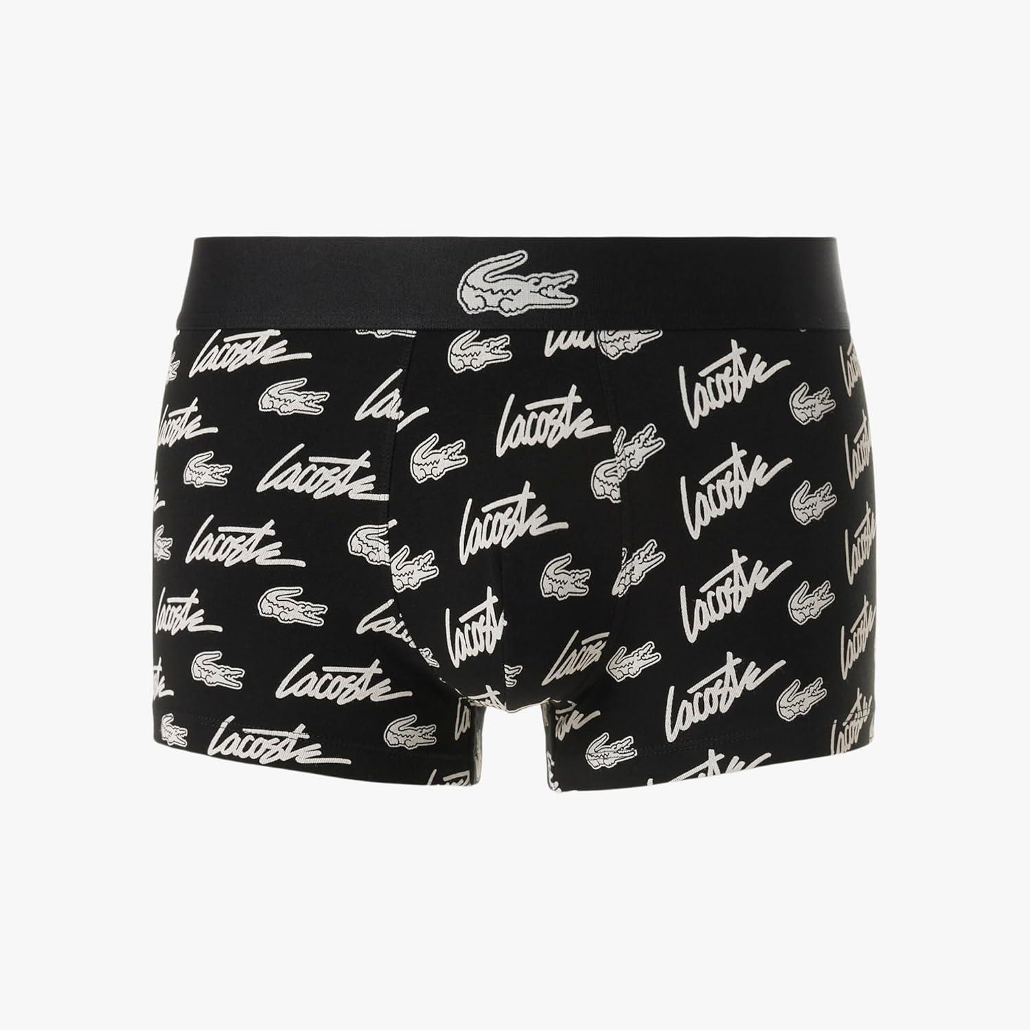 imageLacoste mens Cotton Stretch Print Animation Trunks 3packBlackWhite