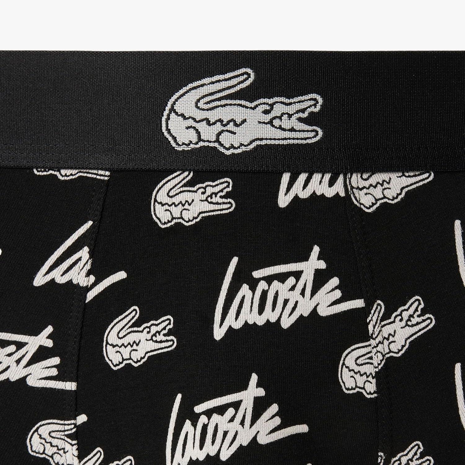imageLacoste mens Cotton Stretch Print Animation Trunks 3packBlackWhite
