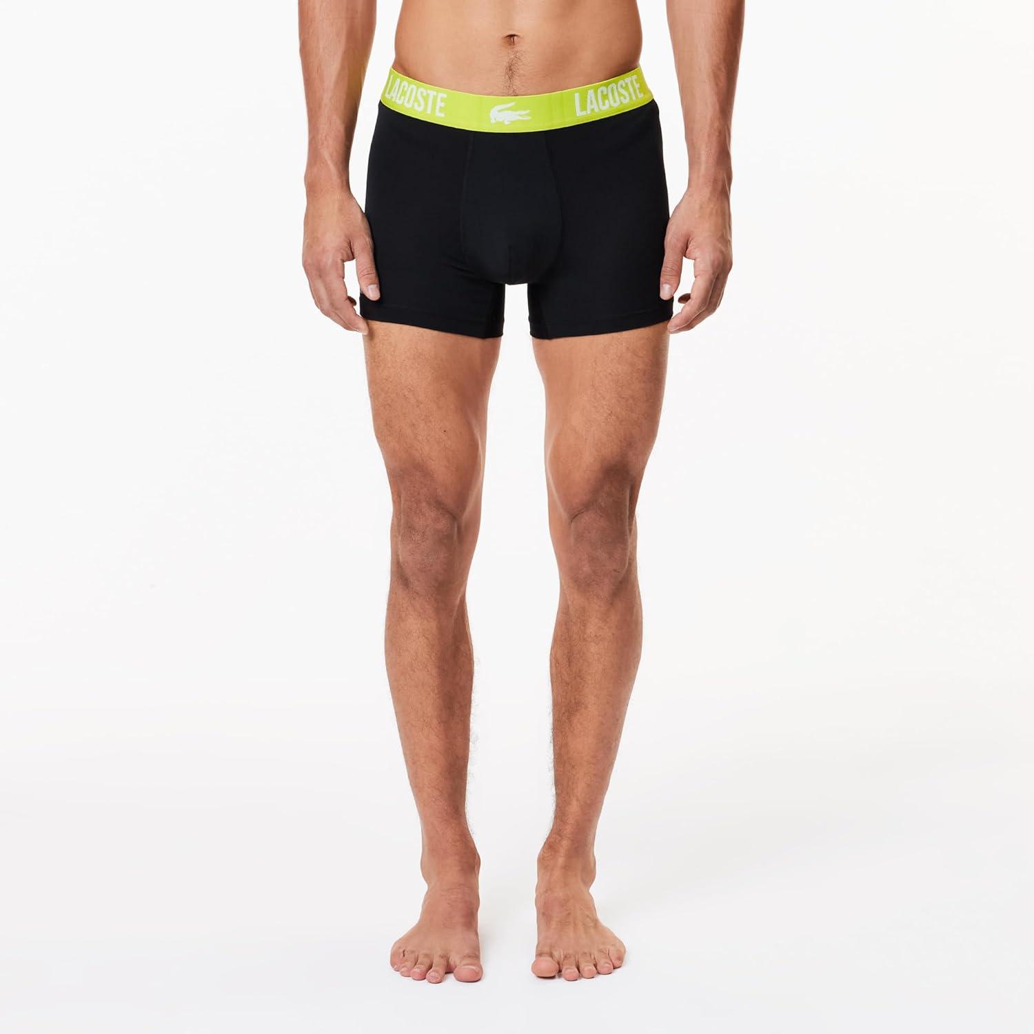 imageLacoste mens Cotton Stretch Print Animation Trunks 3packGraphite With BlackBright Lime Waistbands