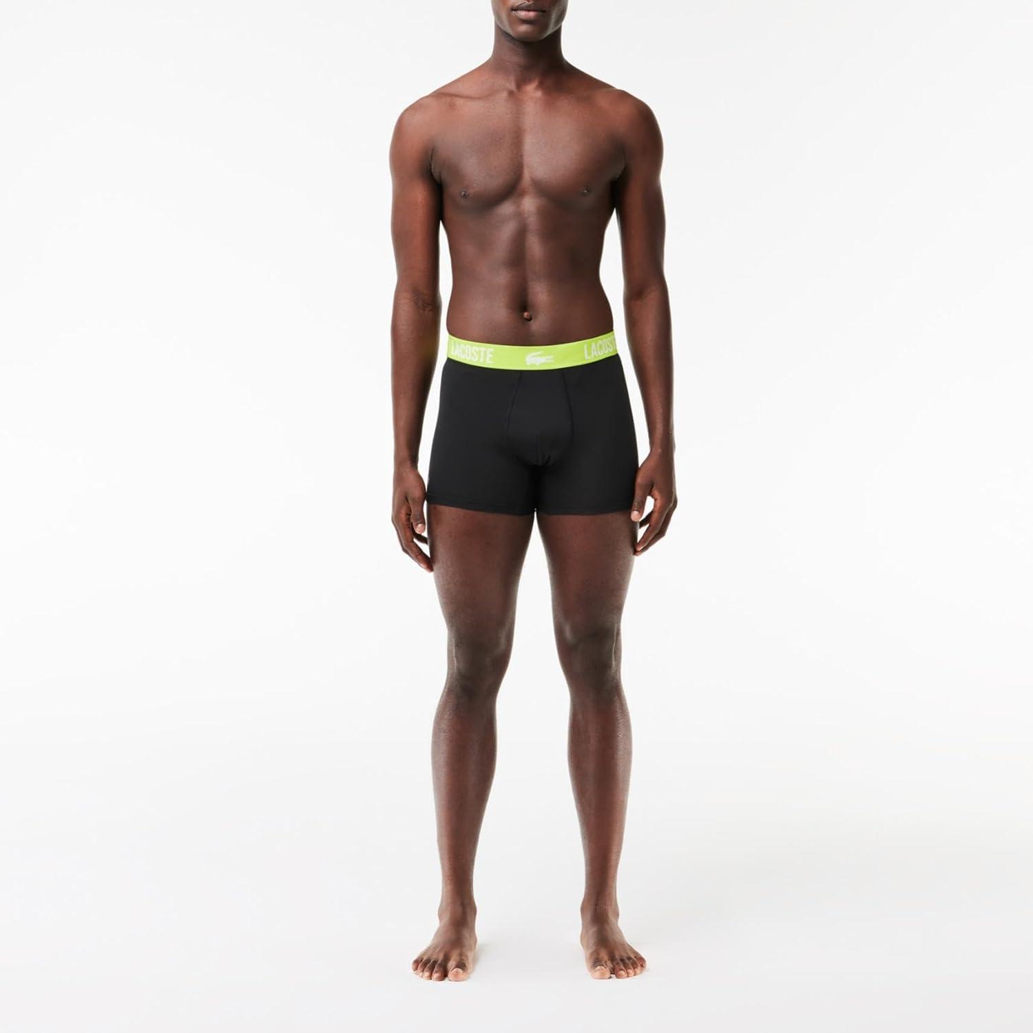 imageLacoste mens Cotton Stretch Print Animation Trunks 3packGraphite With BlackBright Lime Waistbands