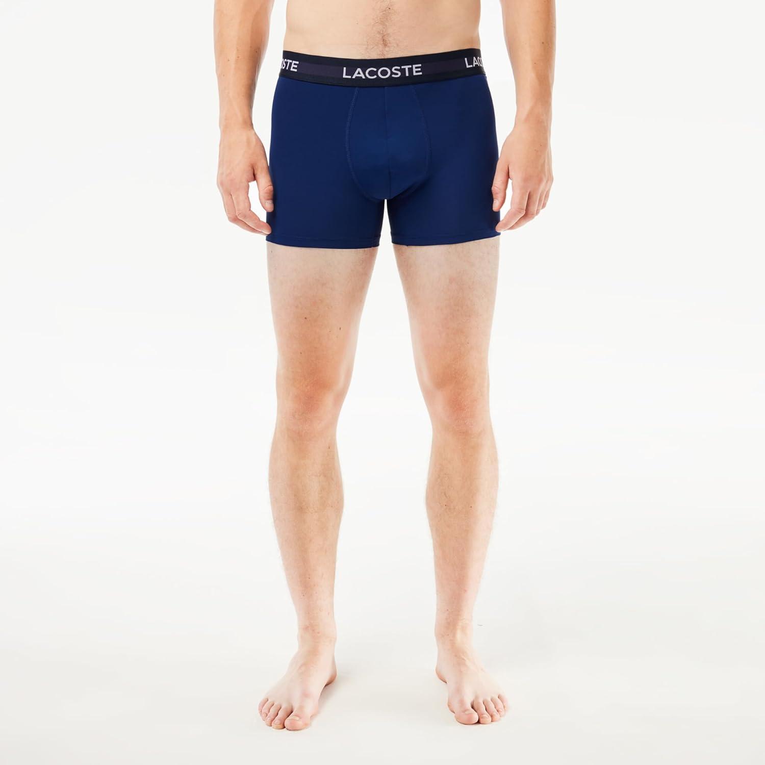 imageLacoste mens Cotton Stretch Print Animation Trunks 3packNavy BlueDeep OceanTropical Blue New
