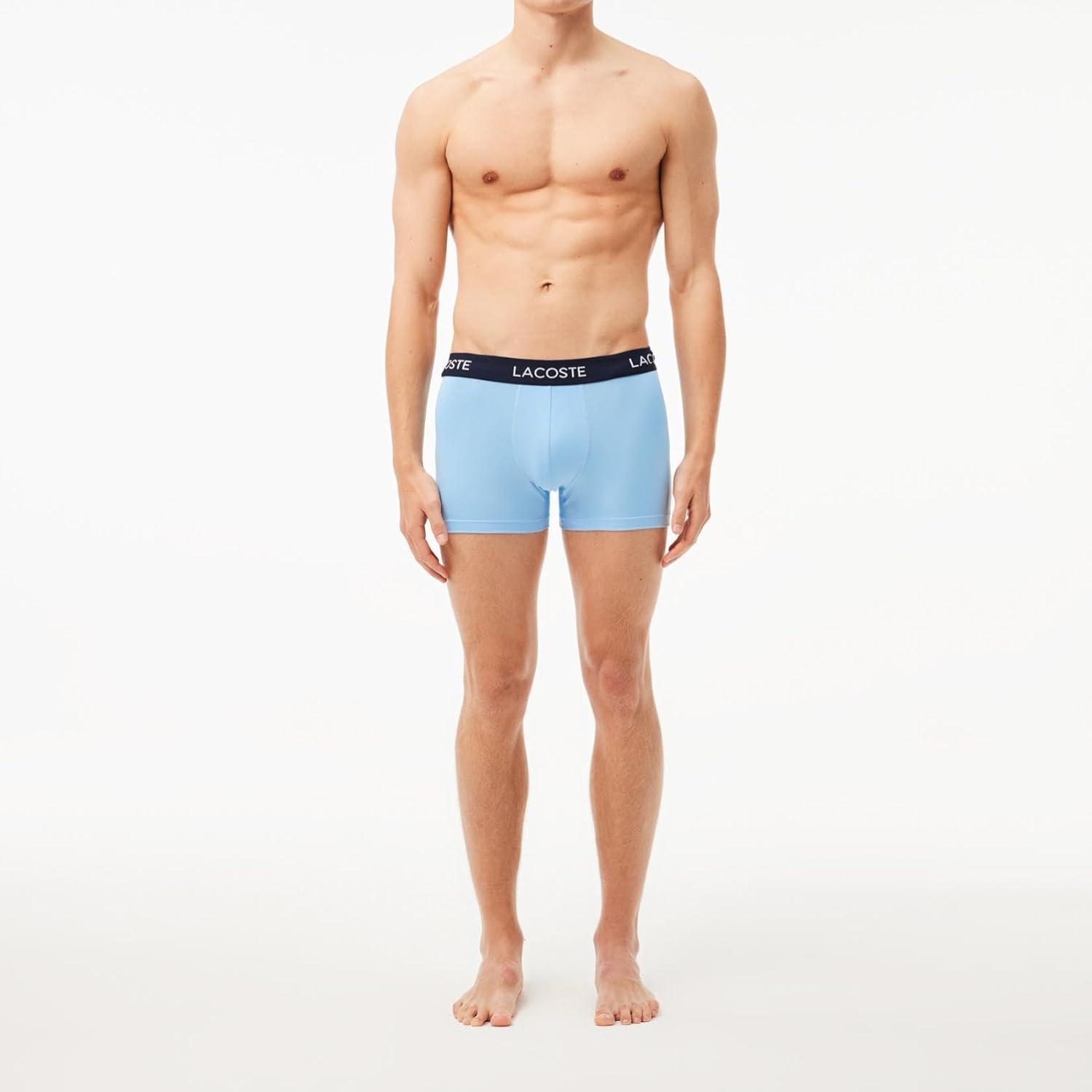 imageLacoste mens Cotton Stretch Print Animation Trunks 3packNavy BlueDeep OceanTropical Blue New