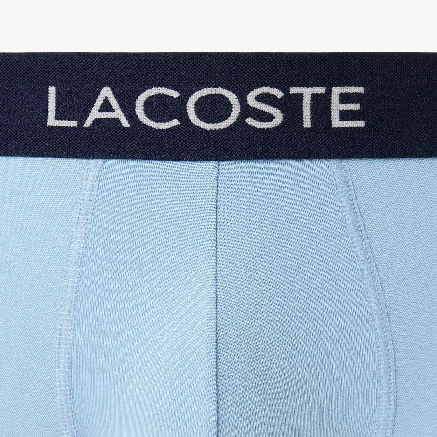 imageLacoste mens Cotton Stretch Print Animation Trunks 3packNavy BlueDeep OceanTropical Blue New