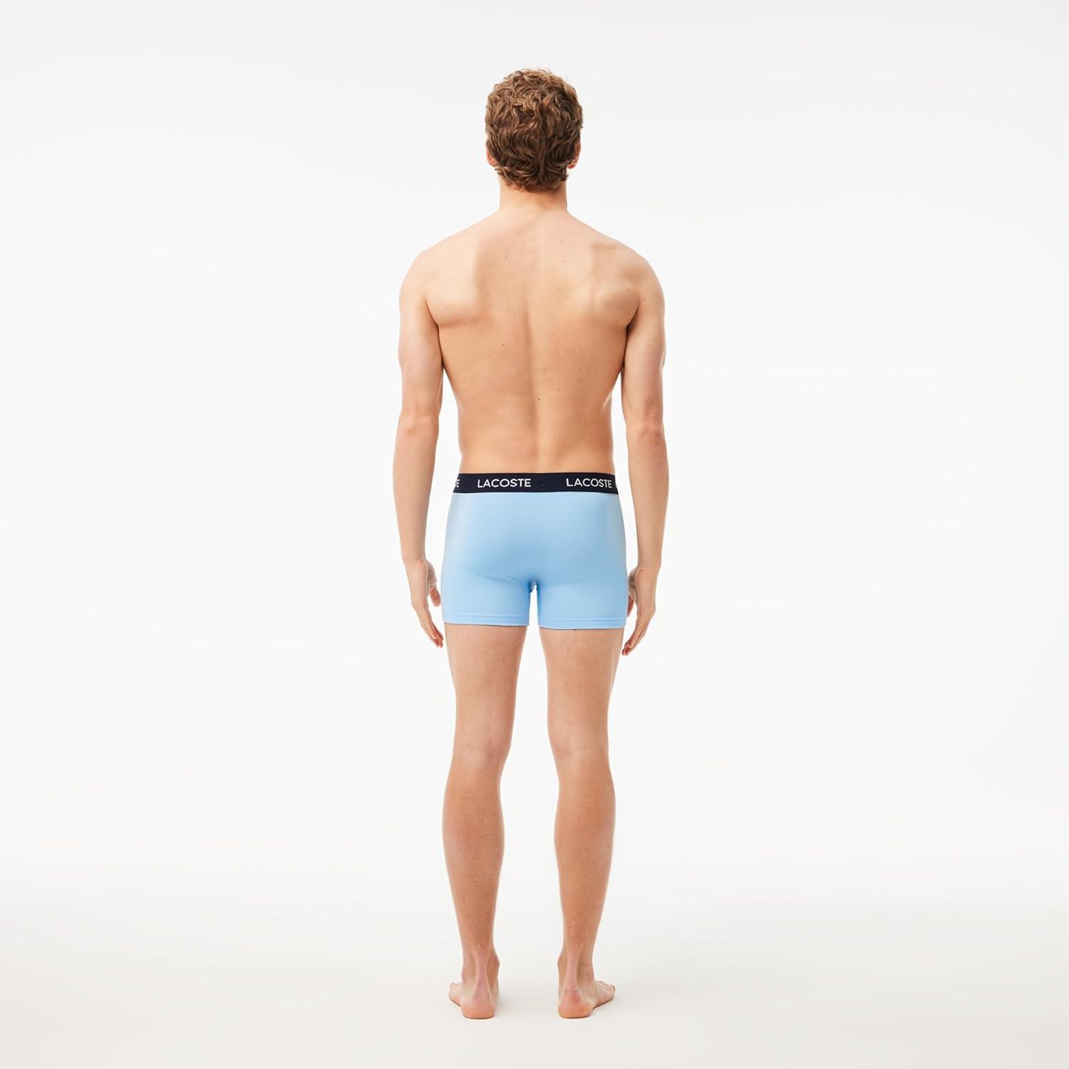 imageLacoste mens Cotton Stretch Print Animation Trunks 3packNavy BlueDeep OceanTropical Blue New