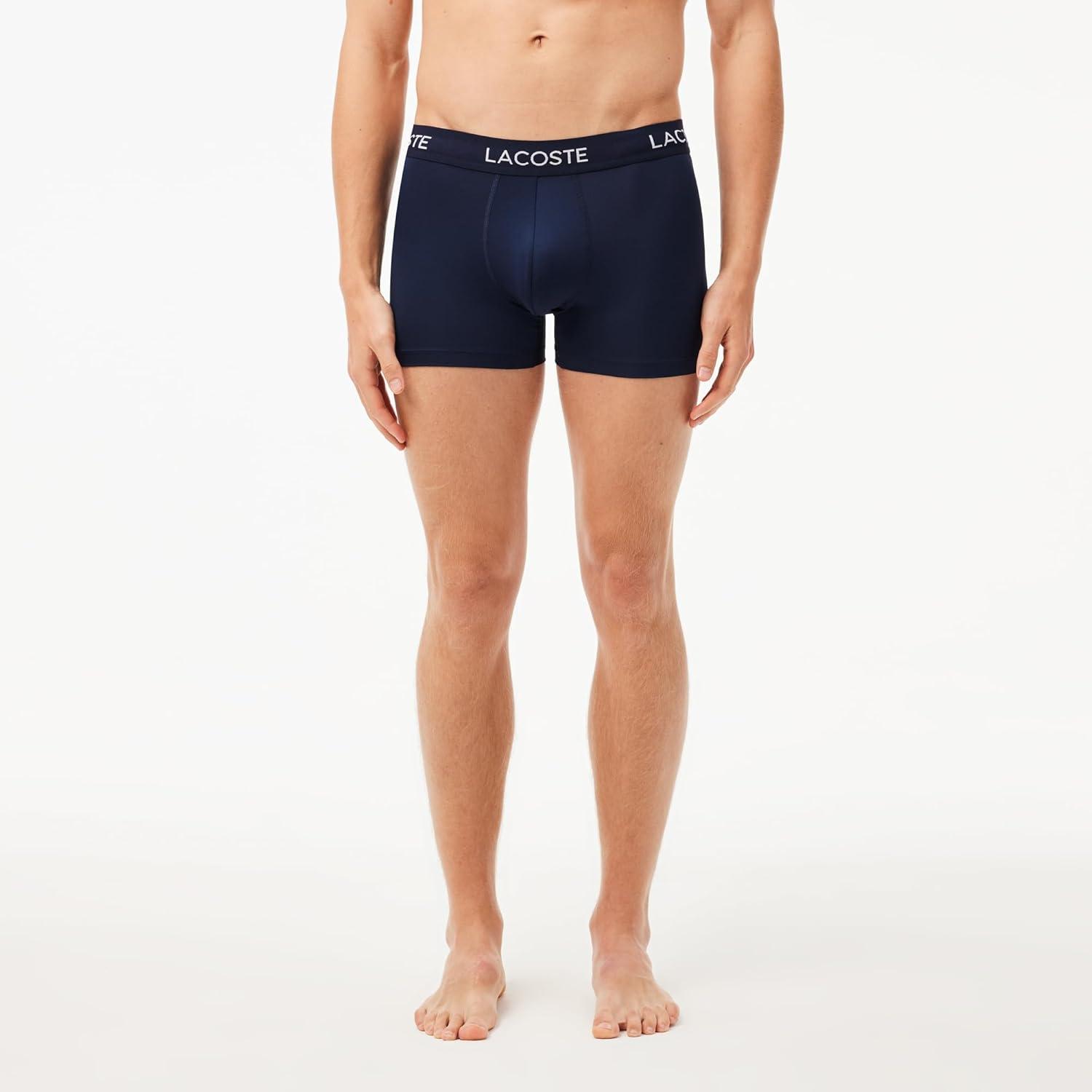 imageLacoste mens Cotton Stretch Print Animation Trunks 3packNavy BlueDeep OceanTropical Blue New