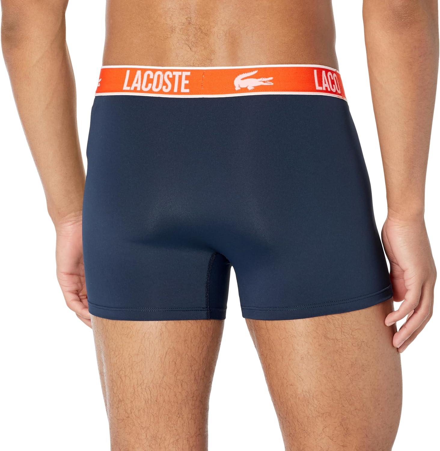 imageLacoste mens Cotton Stretch Print Animation Trunks 3packNavy BlueSunriseNavy Blue