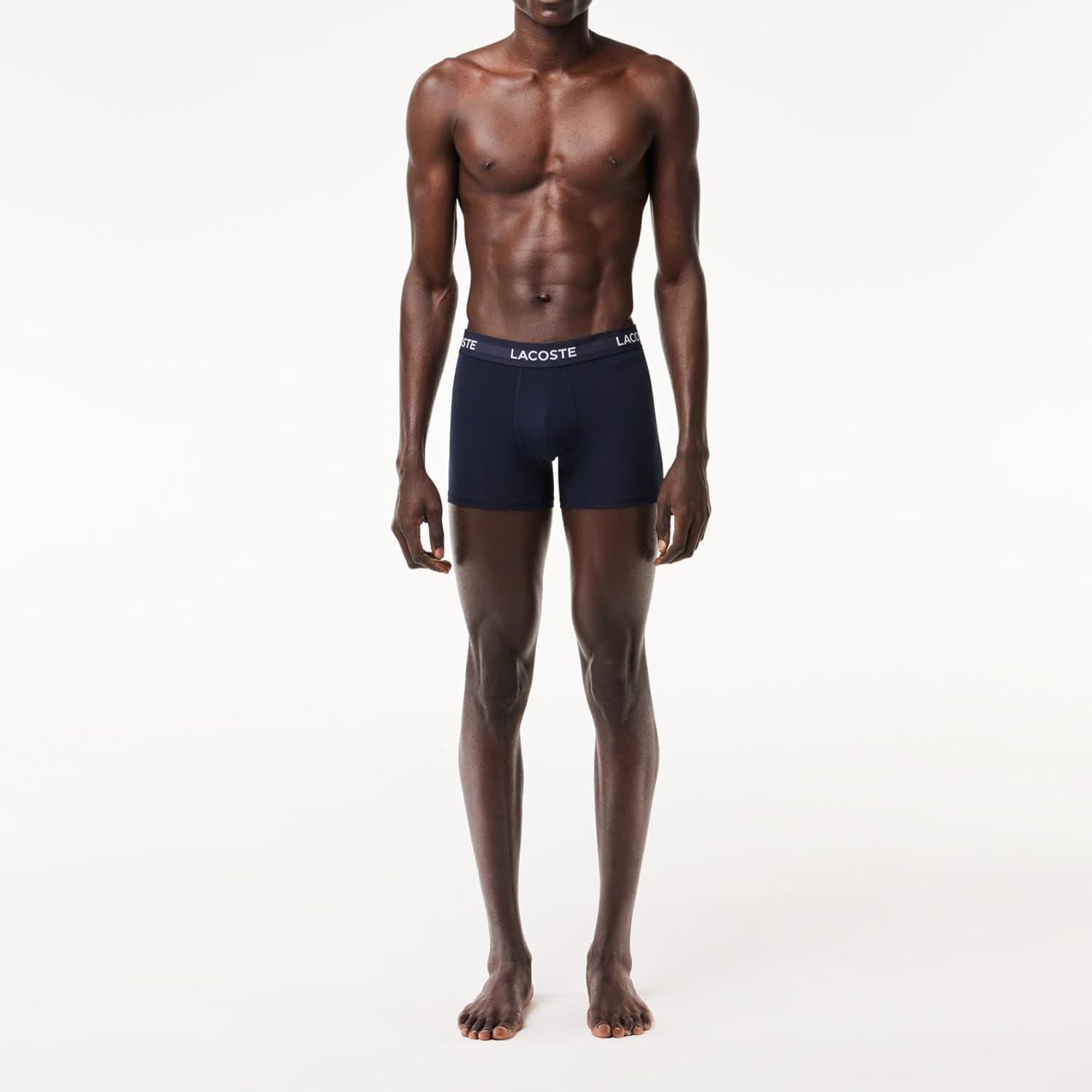 imageLacoste mens Cotton Stretch Print Animation Trunks 3packNavy BlueWhiteRed New