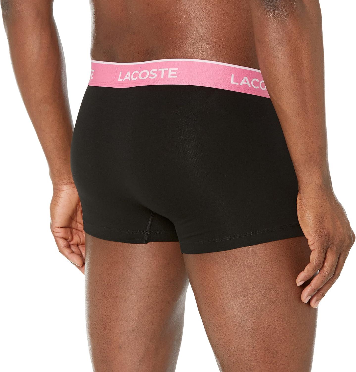 imageLacoste mens Cotton Stretch Tricolor Waistband Trunks 3packBlack With Azure BlueSage GreyPink Waistbands