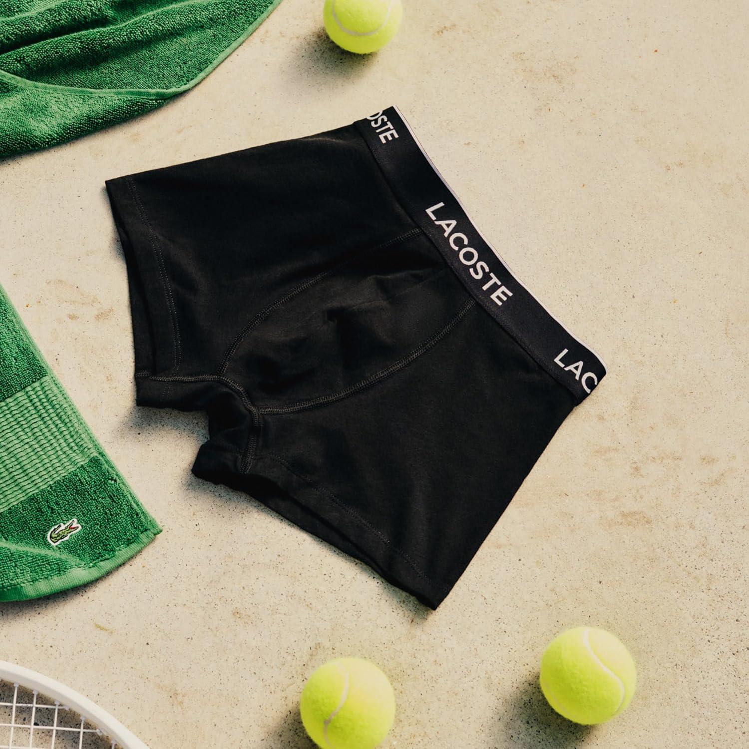 imageLacoste mens Cotton Stretch Tricolor Waistband Trunks 3packBlack With Black Waistbands New