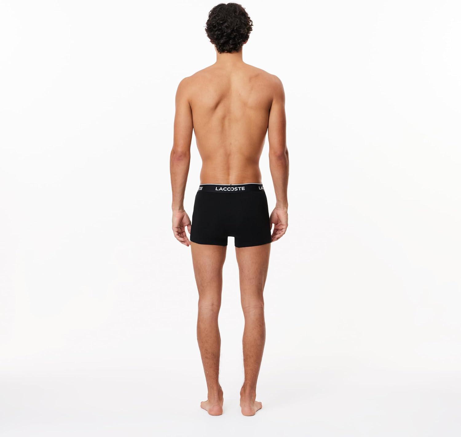 imageLacoste mens Cotton Stretch Tricolor Waistband Trunks 3packBlack With Black Waistbands New