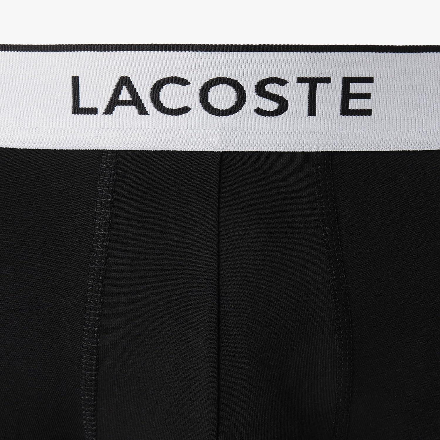 imageLacoste mens Cotton Stretch Tricolor Waistband Trunks 3packBlack With White Waistbands