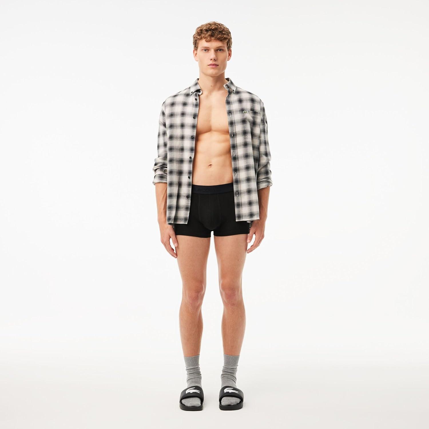 imageLacoste mens Cotton Stretch Tricolor Waistband Trunks 3packBlackBlackBlack