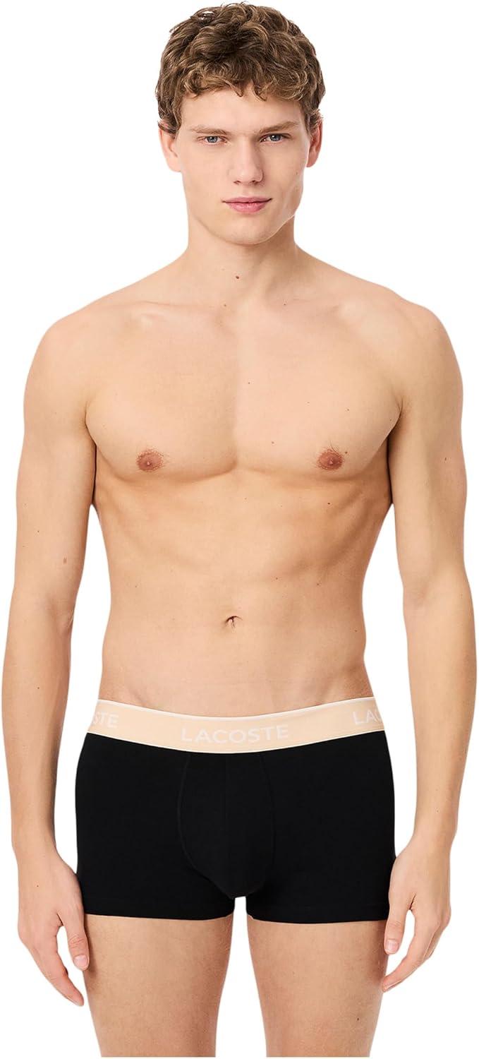 imageLacoste mens Cotton Stretch Tricolor Waistband Trunks 3packBlackBrown