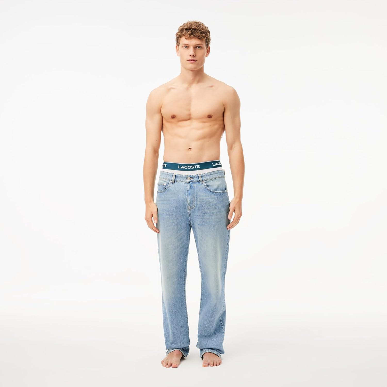 imageLacoste mens Cotton Stretch Tricolor Waistband Trunks 3packBlackWhiteGrey With Multicolor Waistband