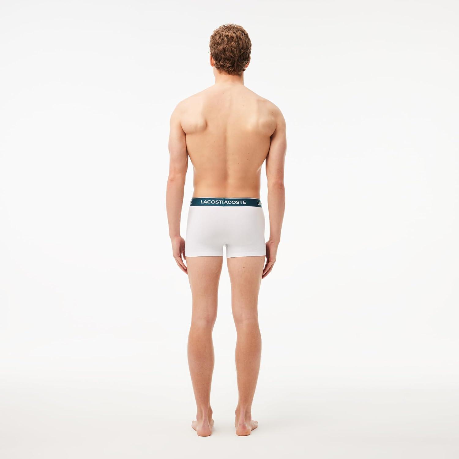 imageLacoste mens Cotton Stretch Tricolor Waistband Trunks 3packBlackWhiteGrey With Multicolor Waistband