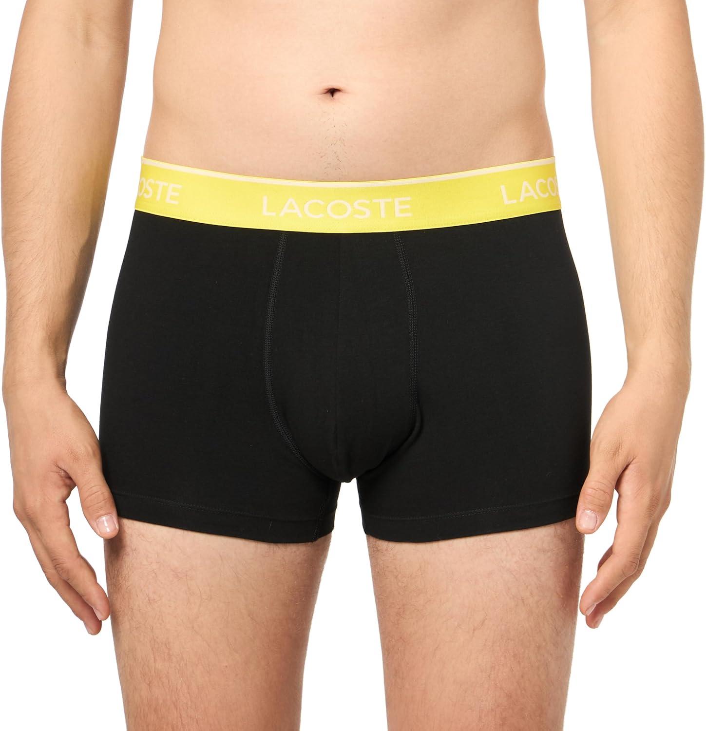 imageLacoste mens Cotton Stretch Tricolor Waistband Trunks 3packBlackYellowRed