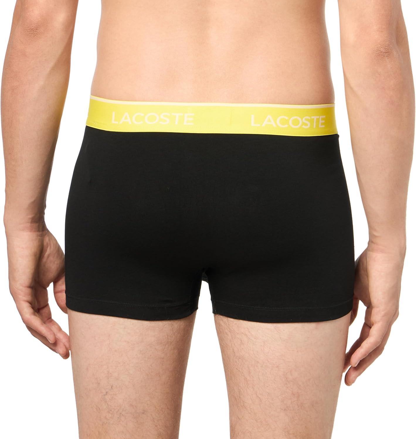 imageLacoste mens Cotton Stretch Tricolor Waistband Trunks 3packBlackYellowRed