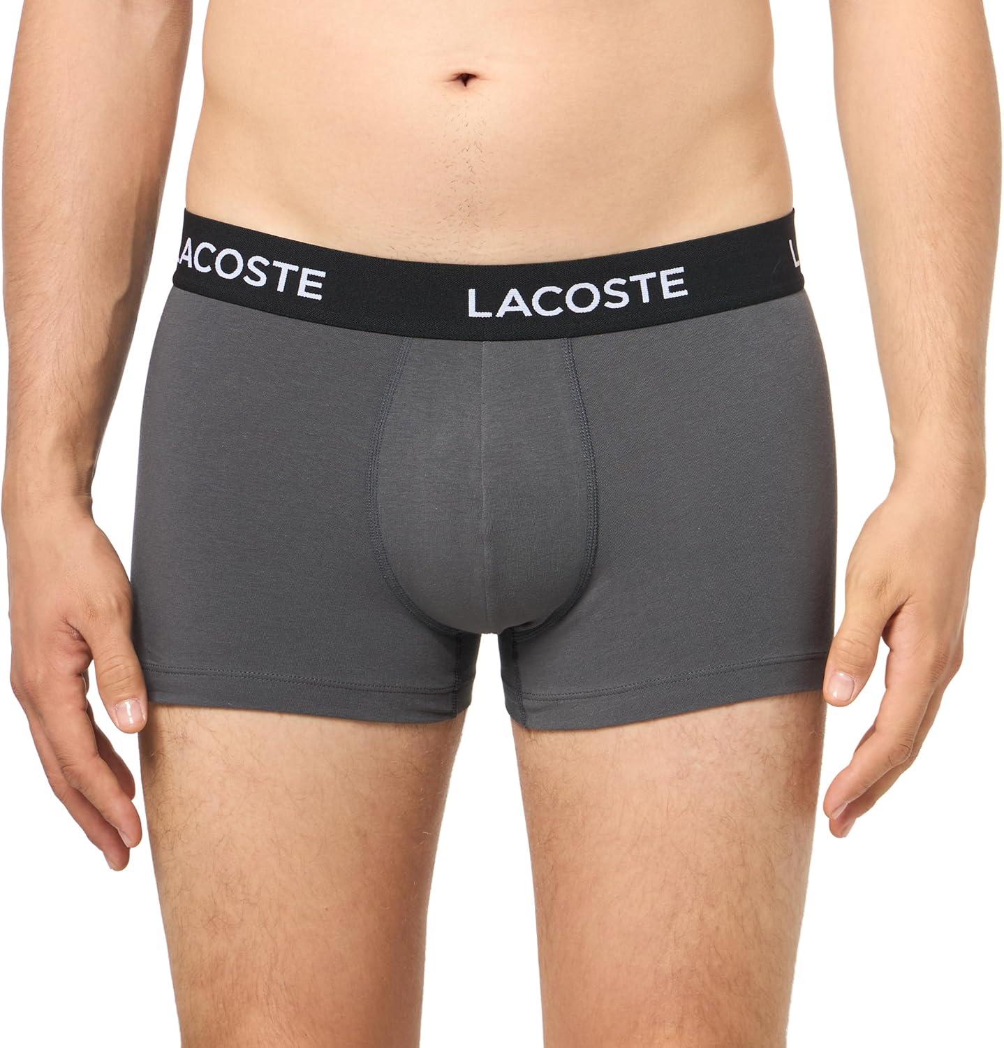 imageLacoste mens Cotton Stretch Tricolor Waistband Trunks 3packGrey